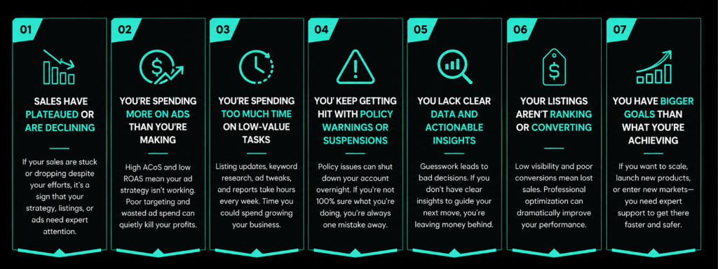 7 Warning Signs It's Time to Stop Managing Your Amazon Account Yourself infographics